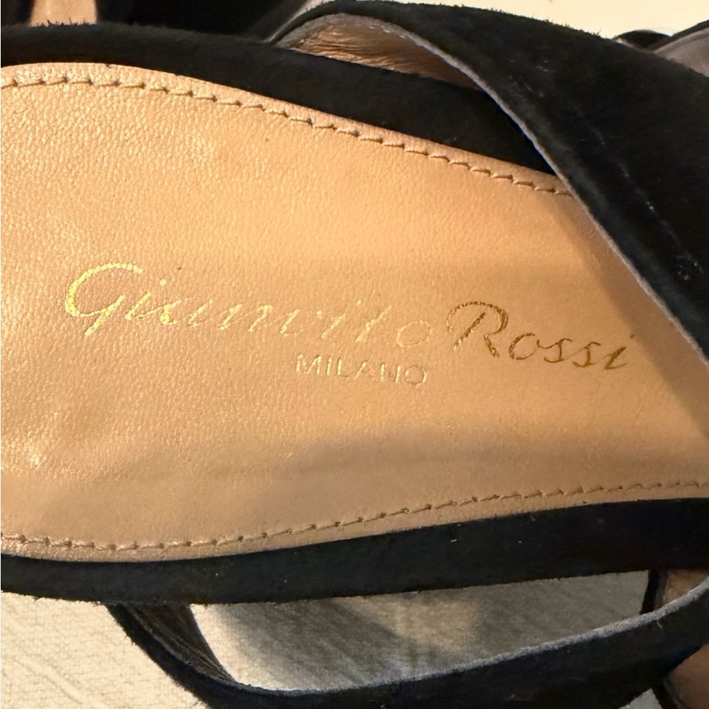 Gianvito Rossi black suede ankle wrap wedge sandals - Picture 4 of 9